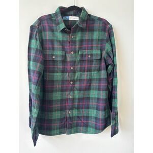 Old Navy Flannel Shirt Plaid‎ Double Brushed Button Up Green Red Mens L NWOT